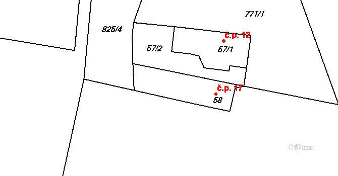 Borová 17, Chvalšiny na parcele st. 58 v KÚ Borová u Chvalšin, Katastrální mapa