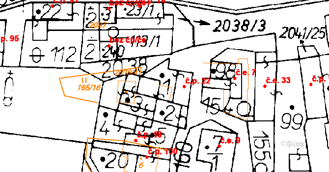 Ředhošť 22, Mšené-lázně na parcele st. 1 v KÚ Ředhošť, Katastrální mapa