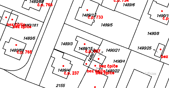 Bechyně 957 na parcele st. 1489/15 v KÚ Bechyně, Katastrální mapa