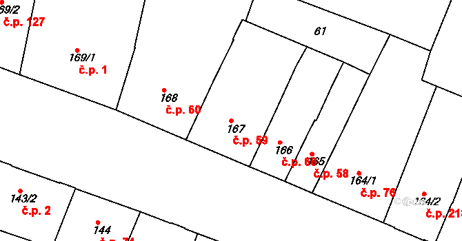 Valdické Předměstí 59, Jičín na parcele st. 167 v KÚ Jičín, Katastrální mapa