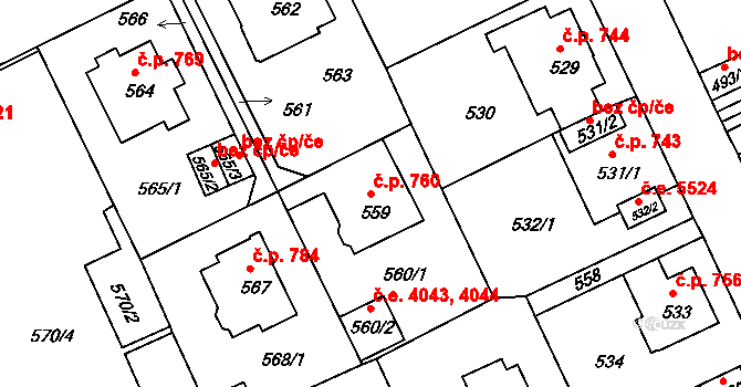 Klíše 760, Ústí nad Labem na parcele st. 559 v KÚ Klíše, Katastrální mapa