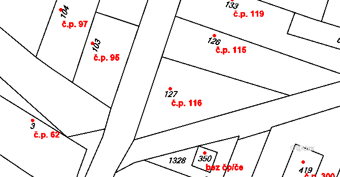 Krchleby 116 na parcele st. 127 v KÚ Krchleby u Nymburka, Katastrální mapa