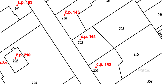 Třebestovice 144 na parcele st. 252 v KÚ Třebestovice, Katastrální mapa