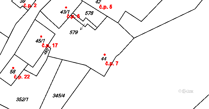 Tažovická Lhota 7, Volenice na parcele st. 44 v KÚ Tažovice, Katastrální mapa