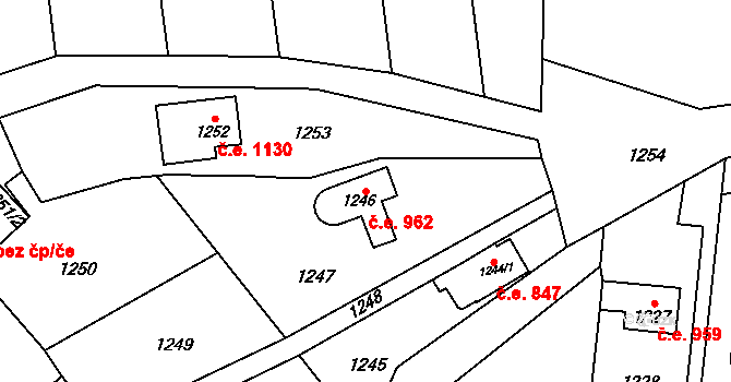 Mostkovice 962 na parcele st. 1246 v KÚ Stichovice, Katastrální mapa