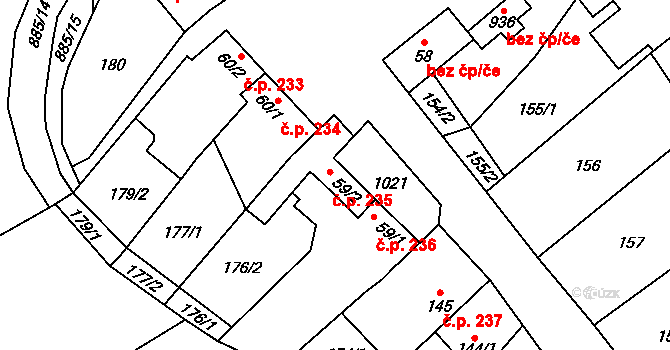 Hrotovice 236 na parcele st. 59/1 v KÚ Hrotovice, Katastrální mapa