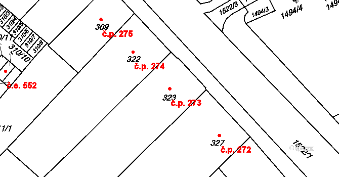 Veveří 273, Brno na parcele st. 323 v KÚ Veveří, Katastrální mapa
