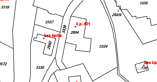 Rychnov u Jablonce nad Nisou 421 na parcele st. 2694 v KÚ Rychnov u Jablonce nad Nisou, Katastrální mapa