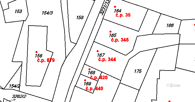 Železný Brod 344 na parcele st. 167 v KÚ Železný Brod, Katastrální mapa