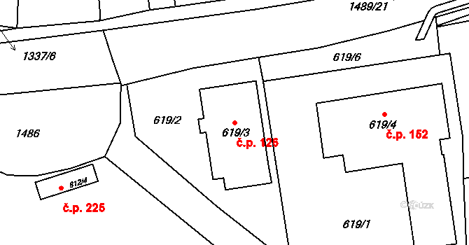 Nové Homole 126, Homole na parcele st. 619/3 v KÚ Homole, Katastrální mapa