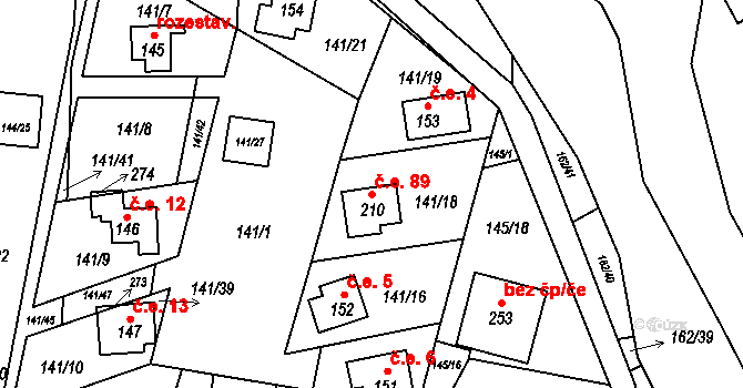 Dehtáře 89, Žabovřesky na parcele st. 210 v KÚ Dehtáře u Českých Budějovic, Katastrální mapa
