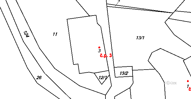 Skoranovice 3, Martinice u Onšova na parcele st. 3 v KÚ Skoranovice, Katastrální mapa