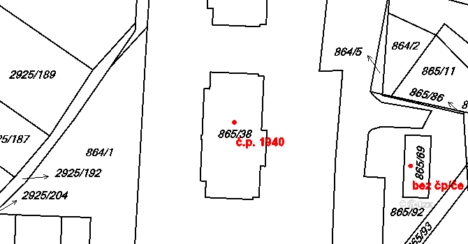 Pelhřimov 1940 na parcele st. 865/38 v KÚ Pelhřimov, Katastrální mapa