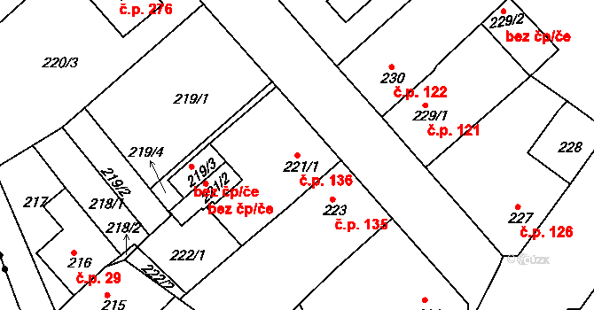 Běhánky 136, Dubí na parcele st. 221/1 v KÚ Běhánky, Katastrální mapa