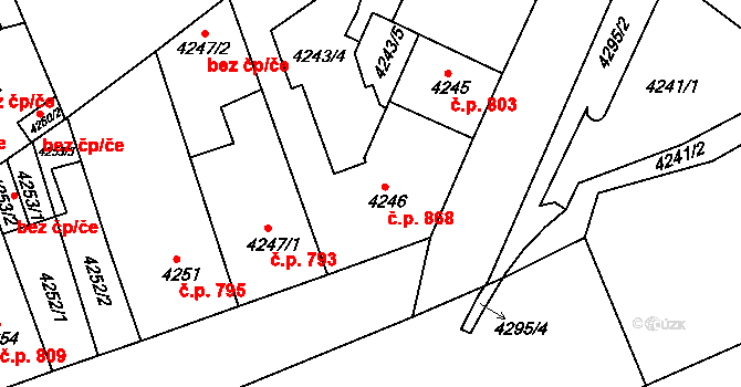 Teplice 868 na parcele st. 4246 v KÚ Teplice, Katastrální mapa