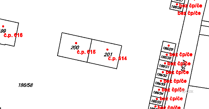 Paskov 614 na parcele st. 201 v KÚ Paskov, Katastrální mapa
