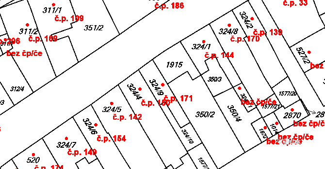 Litovel 171 na parcele st. 324/9 v KÚ Litovel, Katastrální mapa