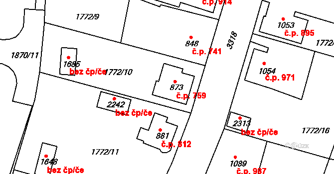 Nejdek 759 na parcele st. 873 v KÚ Nejdek, Katastrální mapa