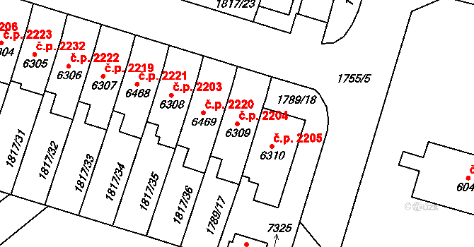 Cheb 2204 na parcele st. 6309 v KÚ Cheb, Katastrální mapa