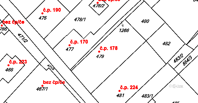 Velký Borek 178 na parcele st. 479 v KÚ Velký Borek, Katastrální mapa