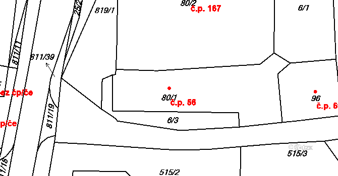 Luby 56, Klatovy na parcele st. 80/1 v KÚ Luby, Katastrální mapa