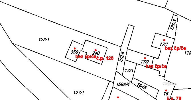 Ústí 120 na parcele st. 240 v KÚ Ústí u Vsetína, Katastrální mapa