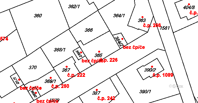 Řeporyje 226, Praha na parcele st. 365 v KÚ Řeporyje, Katastrální mapa