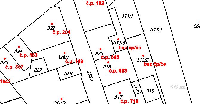 Radotín 585, Praha na parcele st. 320 v KÚ Radotín, Katastrální mapa