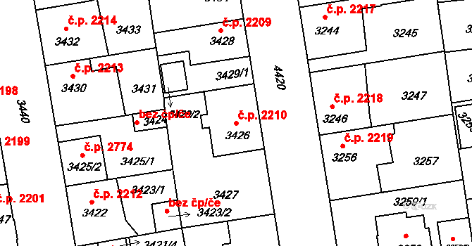 Žižkov 2210, Praha na parcele st. 3426 v KÚ Žižkov, Katastrální mapa