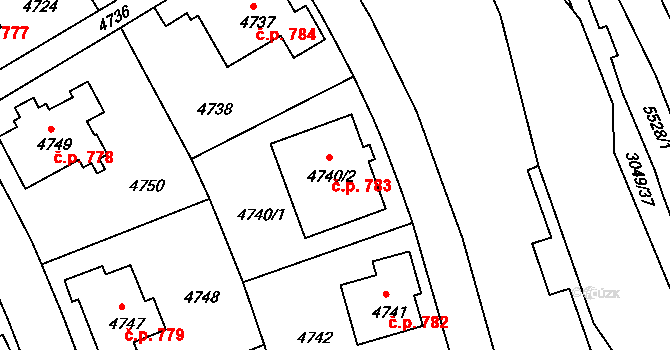 Záběhlice 783, Praha na parcele st. 4740/2 v KÚ Záběhlice, Katastrální mapa