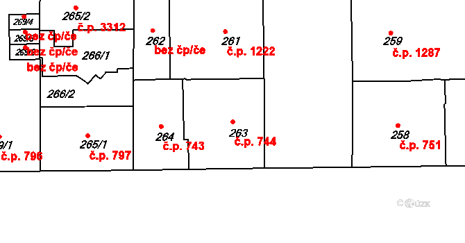 Smíchov 744, Praha na parcele st. 263 v KÚ Smíchov, Katastrální mapa