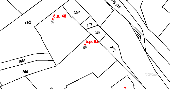 Volfířov 64 na parcele st. 89 v KÚ Volfířov, Katastrální mapa