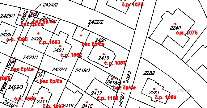 Vršovice 1087, Praha na parcele st. 2419 v KÚ Vršovice, Katastrální mapa