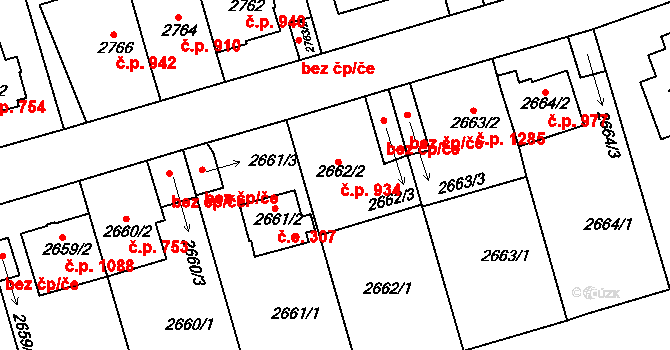 Michle 934, Praha na parcele st. 2662/2 v KÚ Michle, Katastrální mapa