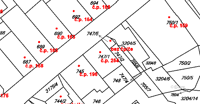 Příbram I 254, Příbram na parcele st. 747/1 v KÚ Příbram, Katastrální mapa