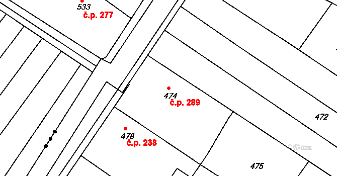 Vlkoš 289 na parcele st. 474 v KÚ Vlkoš u Kyjova, Katastrální mapa