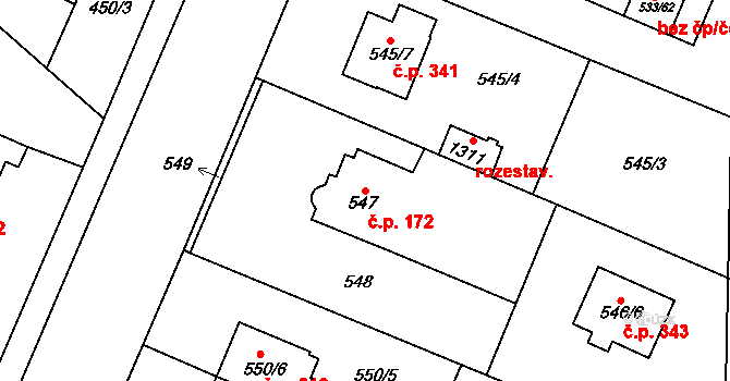 Slavonín 172, Olomouc na parcele st. 547 v KÚ Slavonín, Katastrální mapa