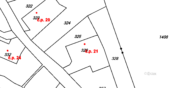 Dolní Libchava 21, Česká Lípa na parcele st. 326 v KÚ Dolní Libchava, Katastrální mapa
