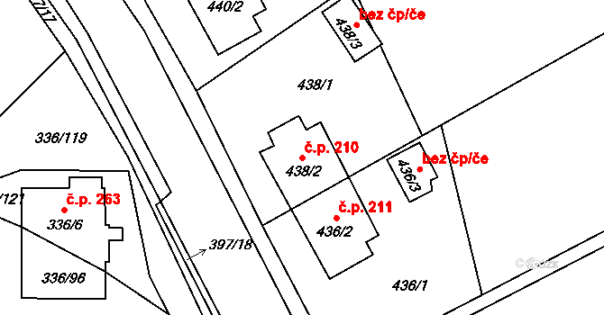 Pražské Předměstí 210, Bílina na parcele st. 438/2 v KÚ Bílina, Katastrální mapa