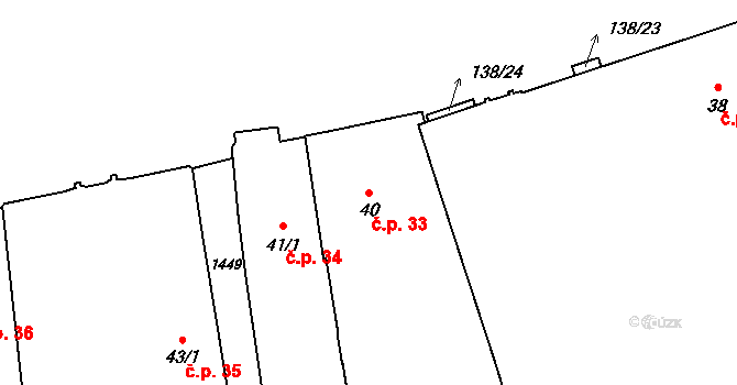 Hradec Králové 33 na parcele st. 40 v KÚ Hradec Králové, Katastrální mapa