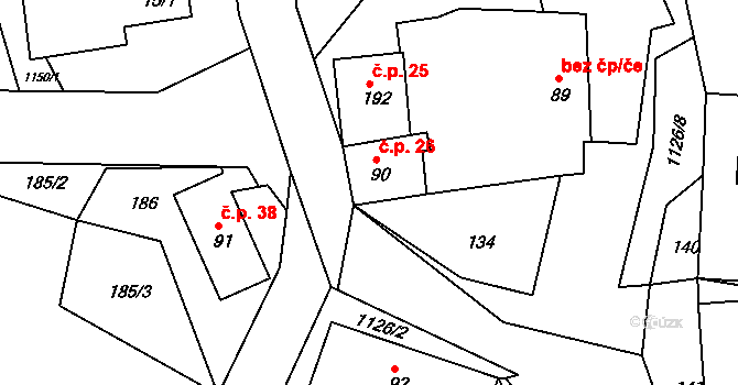 Džbánov 26 na parcele st. 90 v KÚ Džbánov u Vysokého Mýta, Katastrální mapa