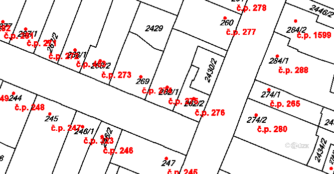Rosice 275 na parcele st. 262/1 v KÚ Rosice u Brna, Katastrální mapa