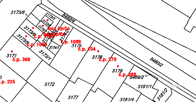 Lobzy 275, Plzeň na parcele st. 3176 v KÚ Plzeň, Katastrální mapa