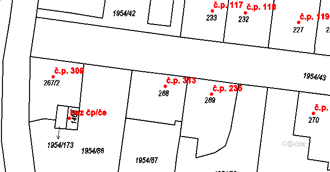 Litice 313, Plzeň na parcele st. 268 v KÚ Litice u Plzně, Katastrální mapa