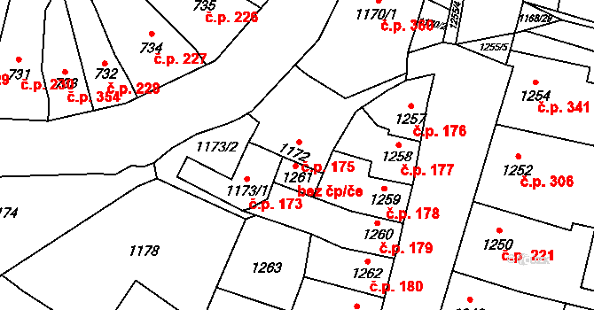 Pozořice 175 na parcele st. 1172 v KÚ Pozořice, Katastrální mapa