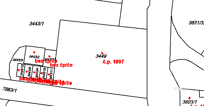 Prostějov 1897 na parcele st. 3449 v KÚ Prostějov, Katastrální mapa