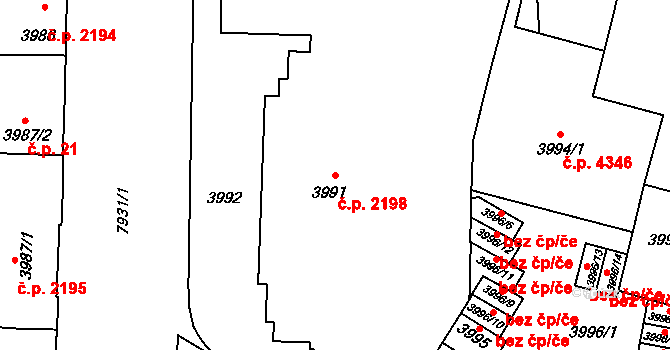 Prostějov 2198 na parcele st. 3991 v KÚ Prostějov, Katastrální mapa