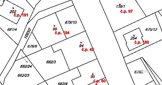 Domašov 45 na parcele st. 94 v KÚ Domašov u Brna, Katastrální mapa
