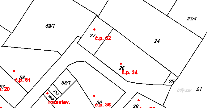 Velké Chvalovice 34, Pečky na parcele st. 26 v KÚ Velké Chvalovice, Katastrální mapa