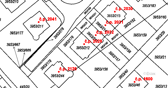 Řečkovice 2028, Brno na parcele st. 3953/212 v KÚ Řečkovice, Katastrální mapa
